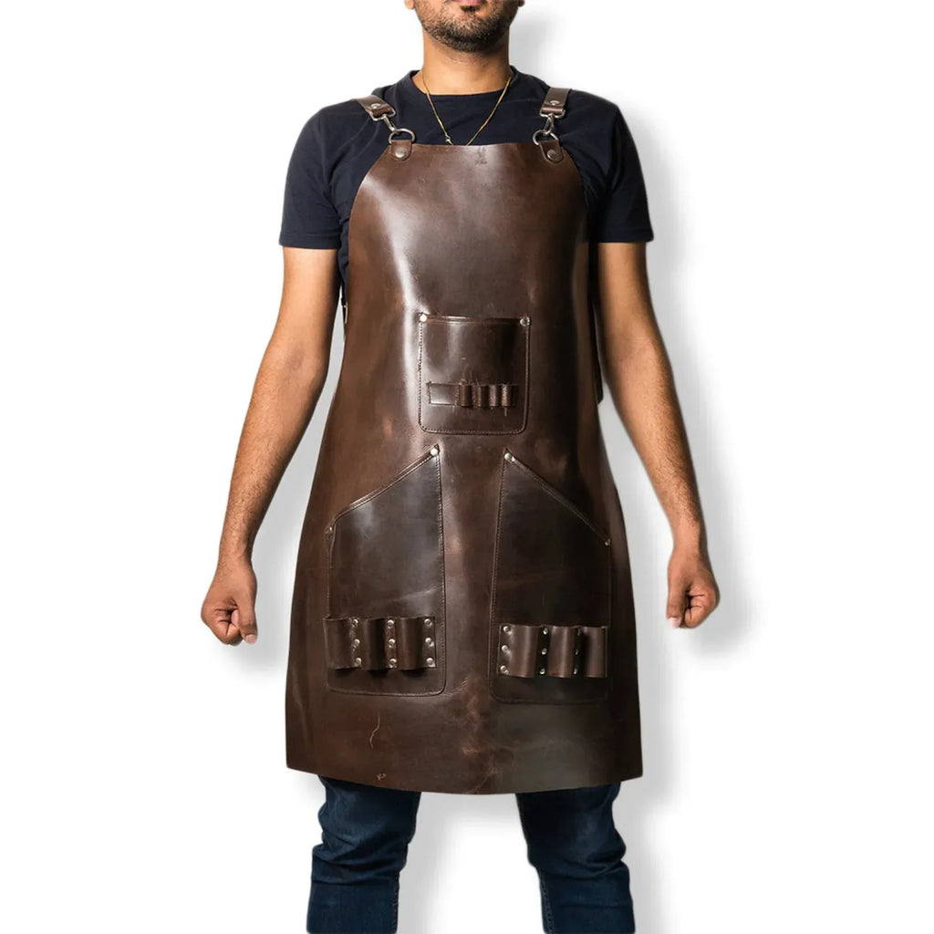 Cowhide Leather Brown Apron For Woodworkers, Blacksmith, Cooks, Workshop