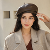 Brown leather beanie for women genuine leather hat