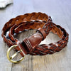 Slim Brown Braided Leather Belt for Women