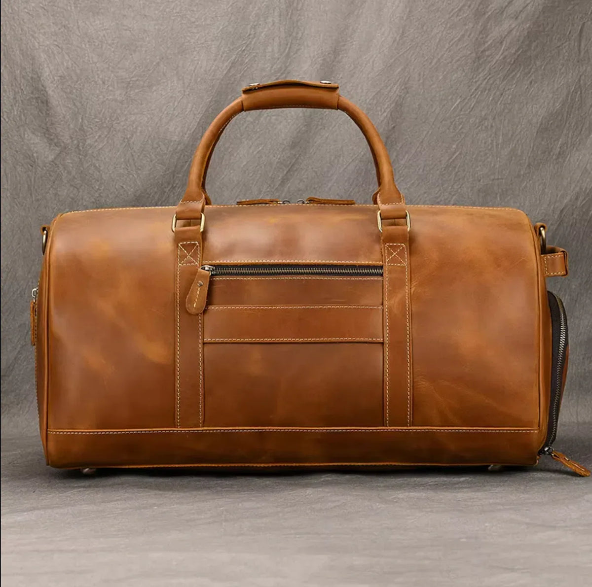 Brown Leather Duffle Bag with Shoe Compartment