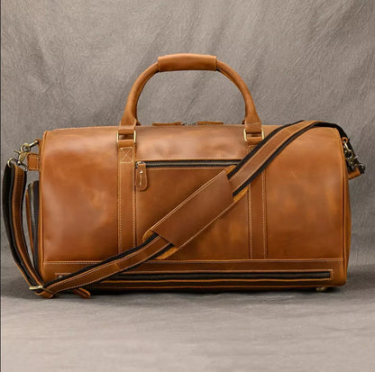 Brown Leather Duffle Bag with Shoe Compartment