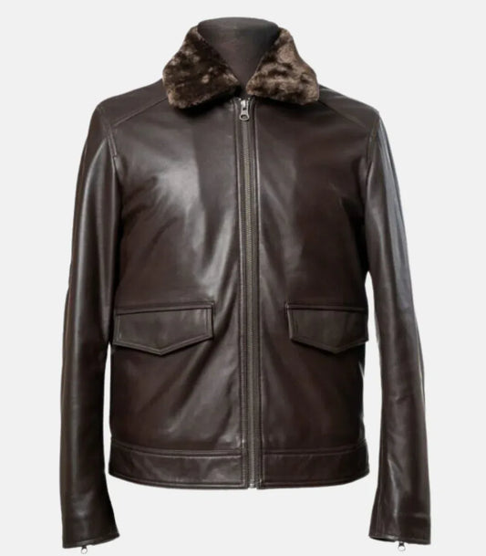 Brown Leather Jacket with Fur Collar – Mens Real Leather Jacket