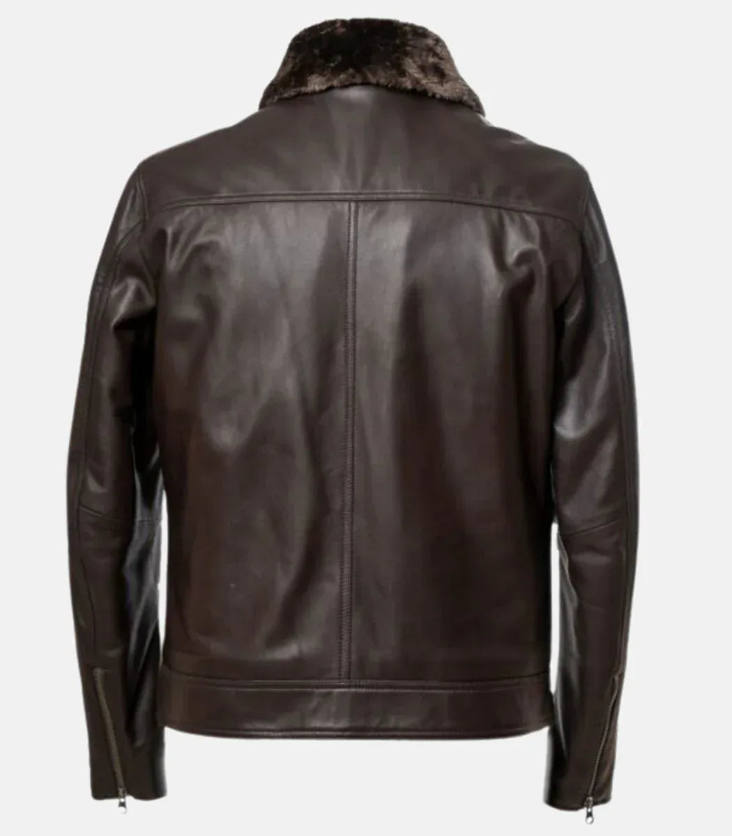 Brown Leather Jacket with Fur Collar – Mens Real Leather Jacket