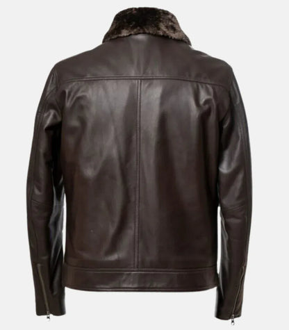 Brown Leather Jacket with Fur Collar – Mens Real Leather Jacket