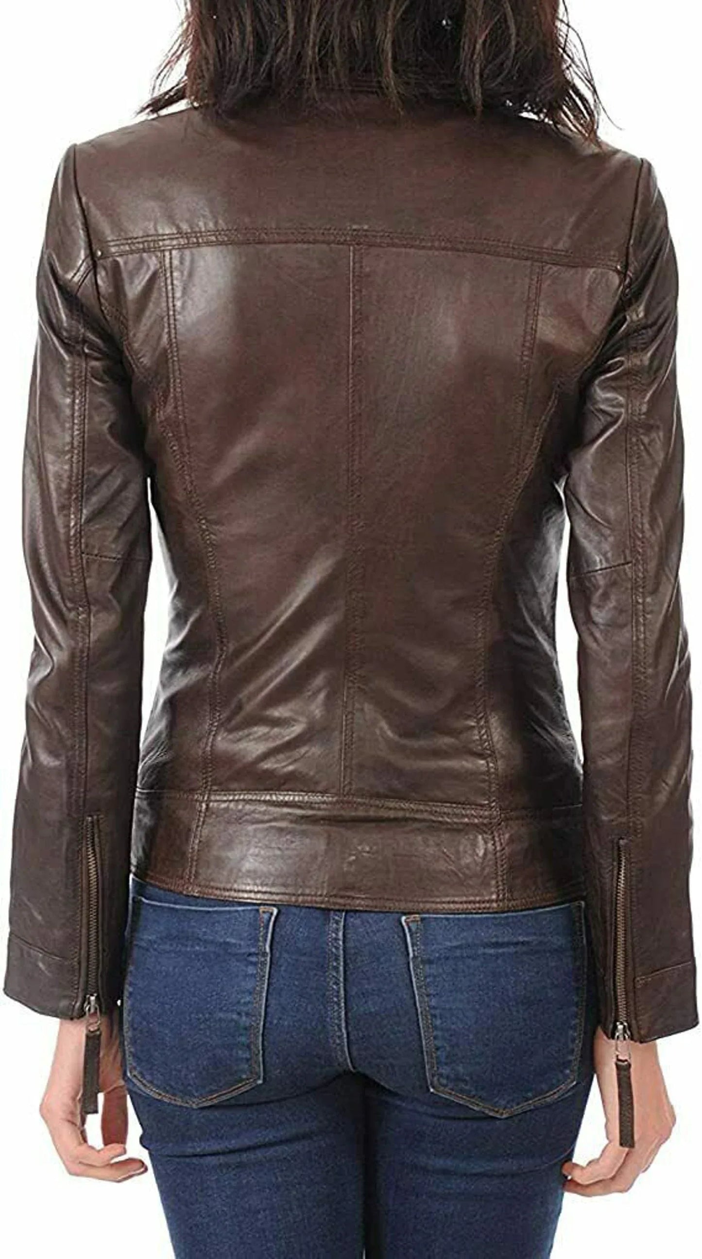 Womens Genuine Leather Slim Fit Jacket Brown Biker Jacket
