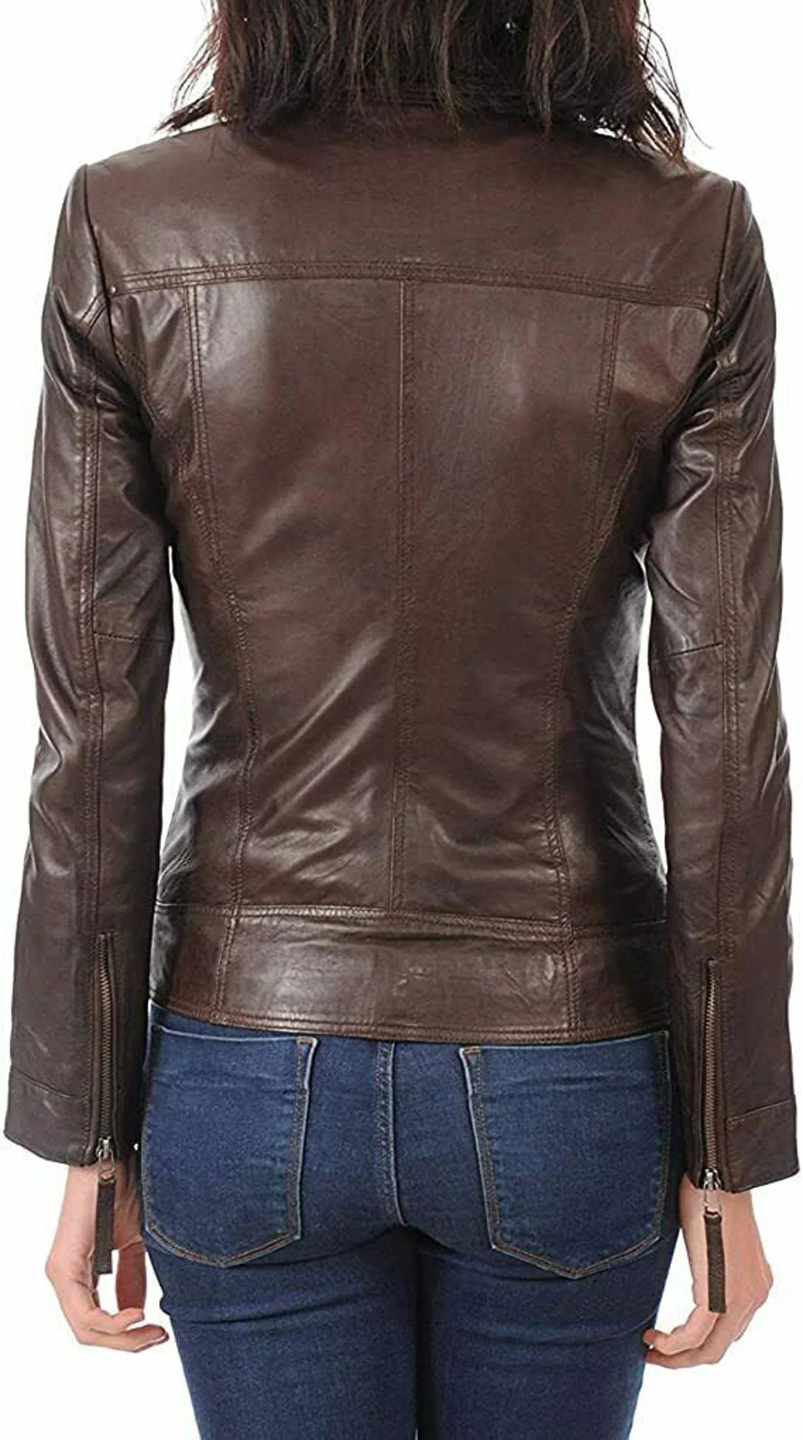 Womens Genuine Leather Slim Fit Jacket Brown Biker Jacket