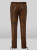 brown genuine leather pants women slim fit lace up real leather trousers