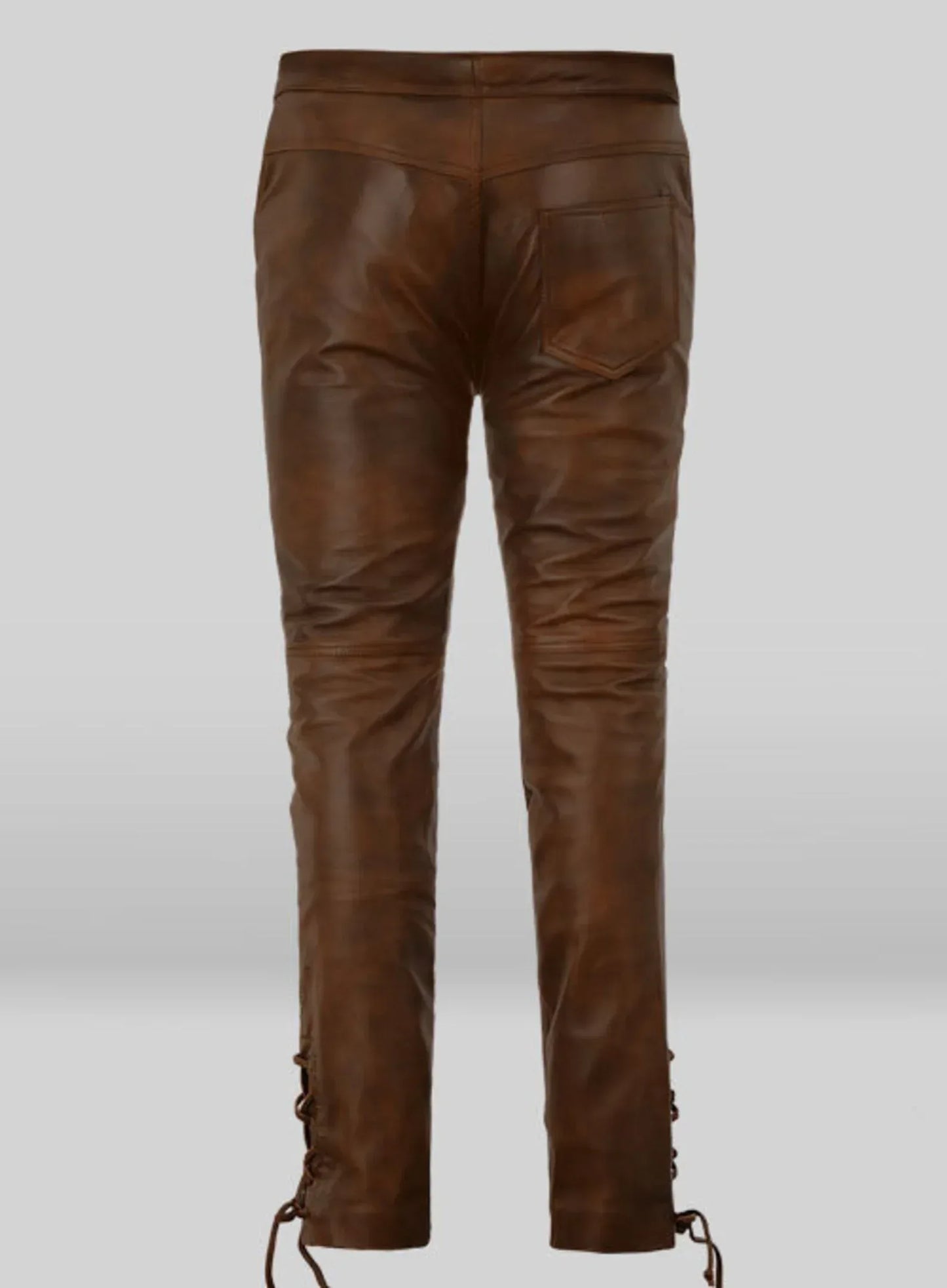 brown genuine leather pants women slim fit lace up real leather trousers