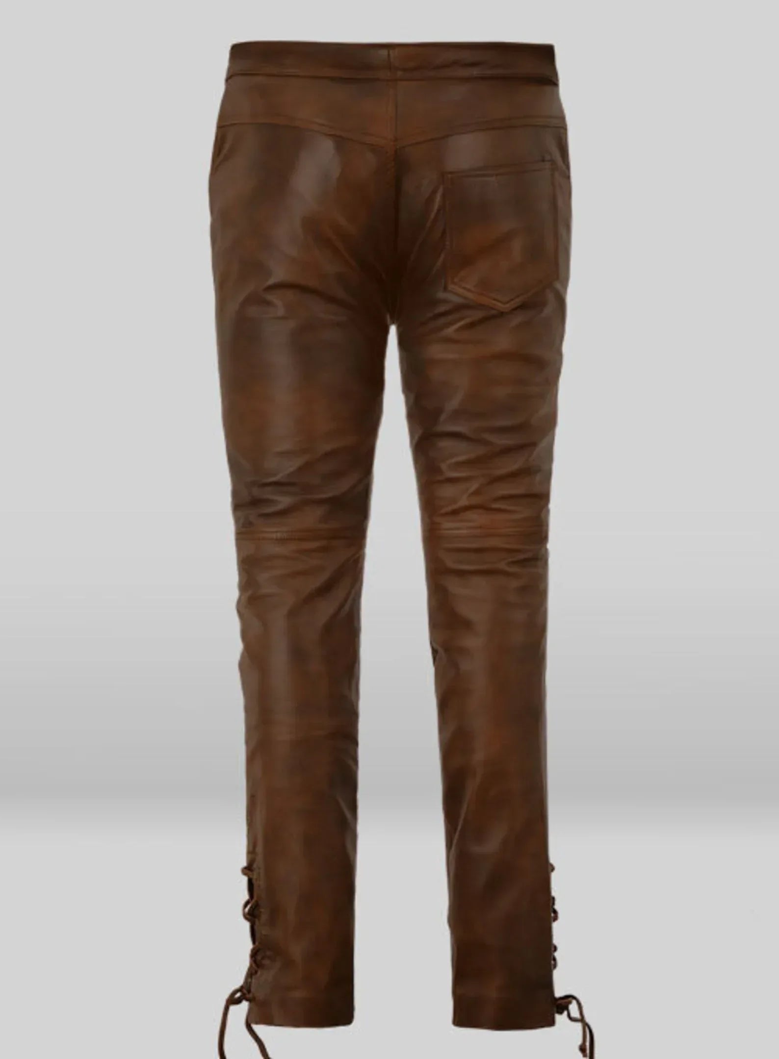 brown genuine leather pants women slim fit lace up real leather trousers