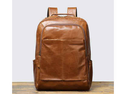 brown leather laptop backpack for office travel Brown