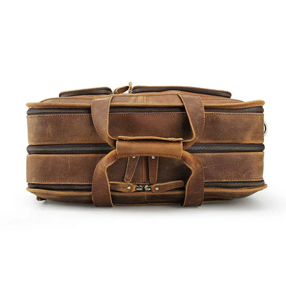 Mens leather briefcase 17 inch laptop bag