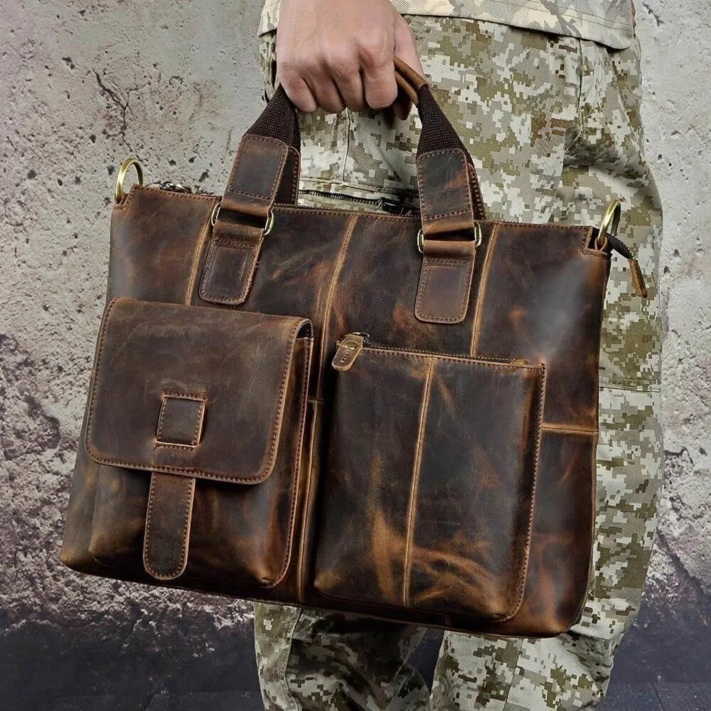 Leather Messenger Bag For Men Brown Laptop Work Crossbody Bag