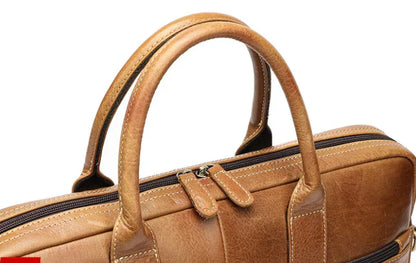 Leather Briefcase with Trolley Sleeve for Men Laptop Office Bag