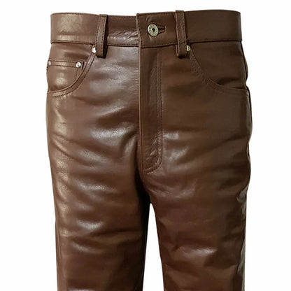 Real Leather Brown Pants