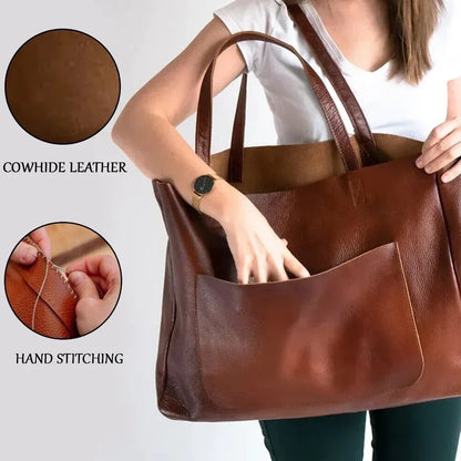 Large brown genuine leather tote bag work tote for women