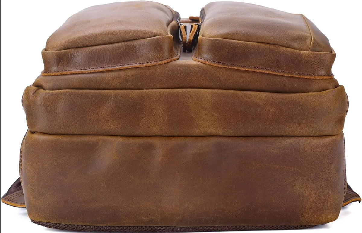 Men's Leather Travel Backpack for Work and 17.3 Inch Laptop