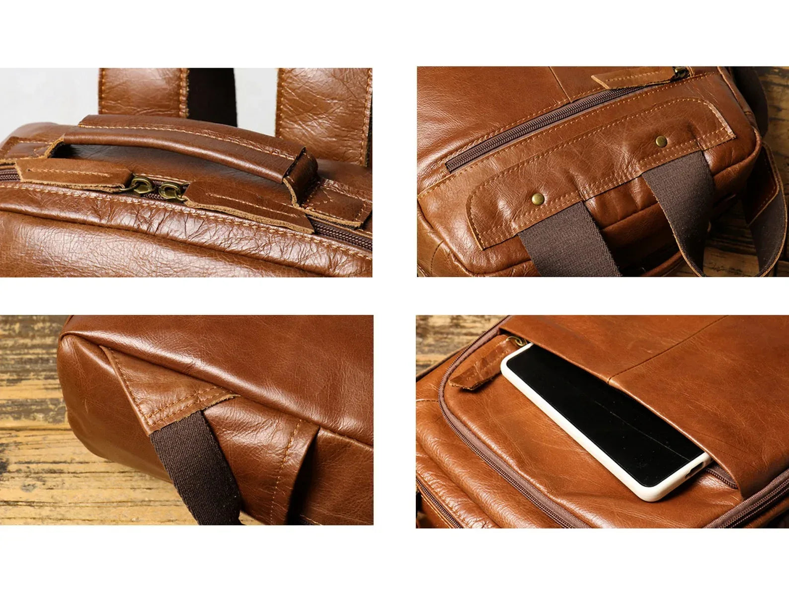 brown leather laptop backpack for office travel