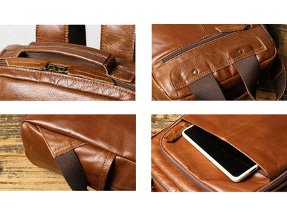 brown leather laptop backpack for office travel