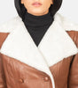 Womens Leather Long Coat Double Breasted Shearling Collar Jacket