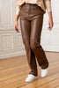 women genuine leather pants brown high waist slim fit lambskin