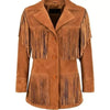 Brown suede fringe jacket women western style real suede