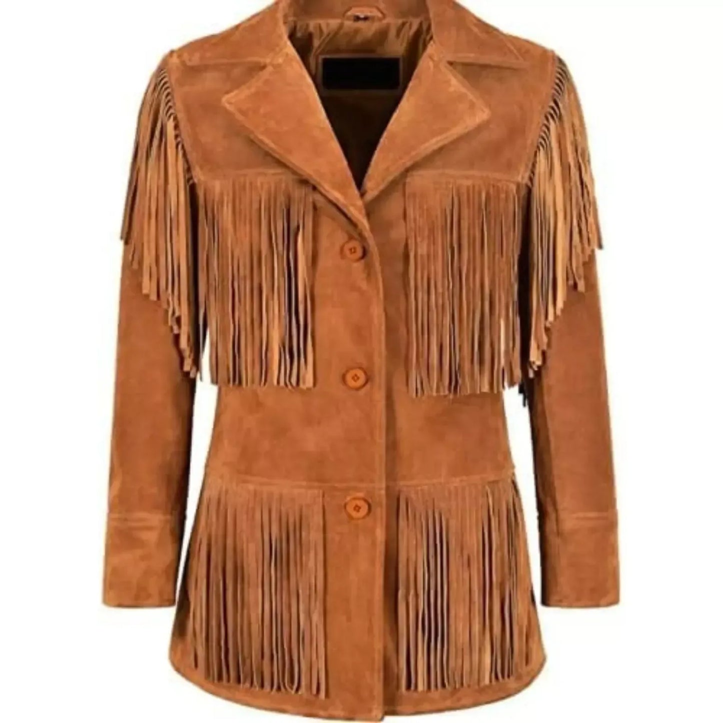 Brown suede fringe jacket women western style real suede