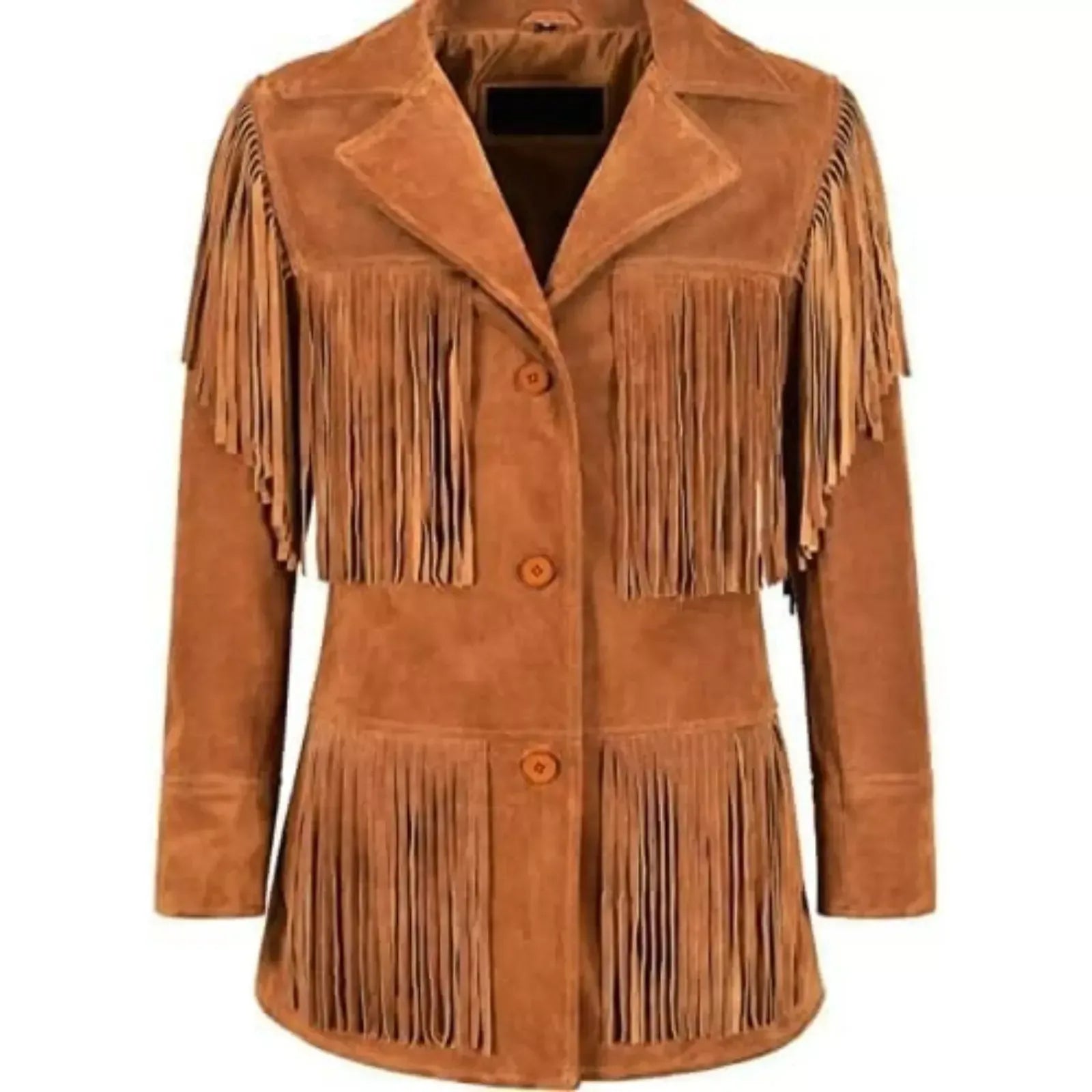 Brown suede fringe jacket women western style real suede