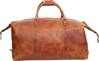 24 Inch Genuine Leather Weekender Bag Brown Duffel