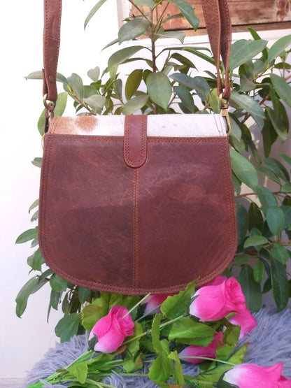 natural cowhide crossbody bag brown white leather purse