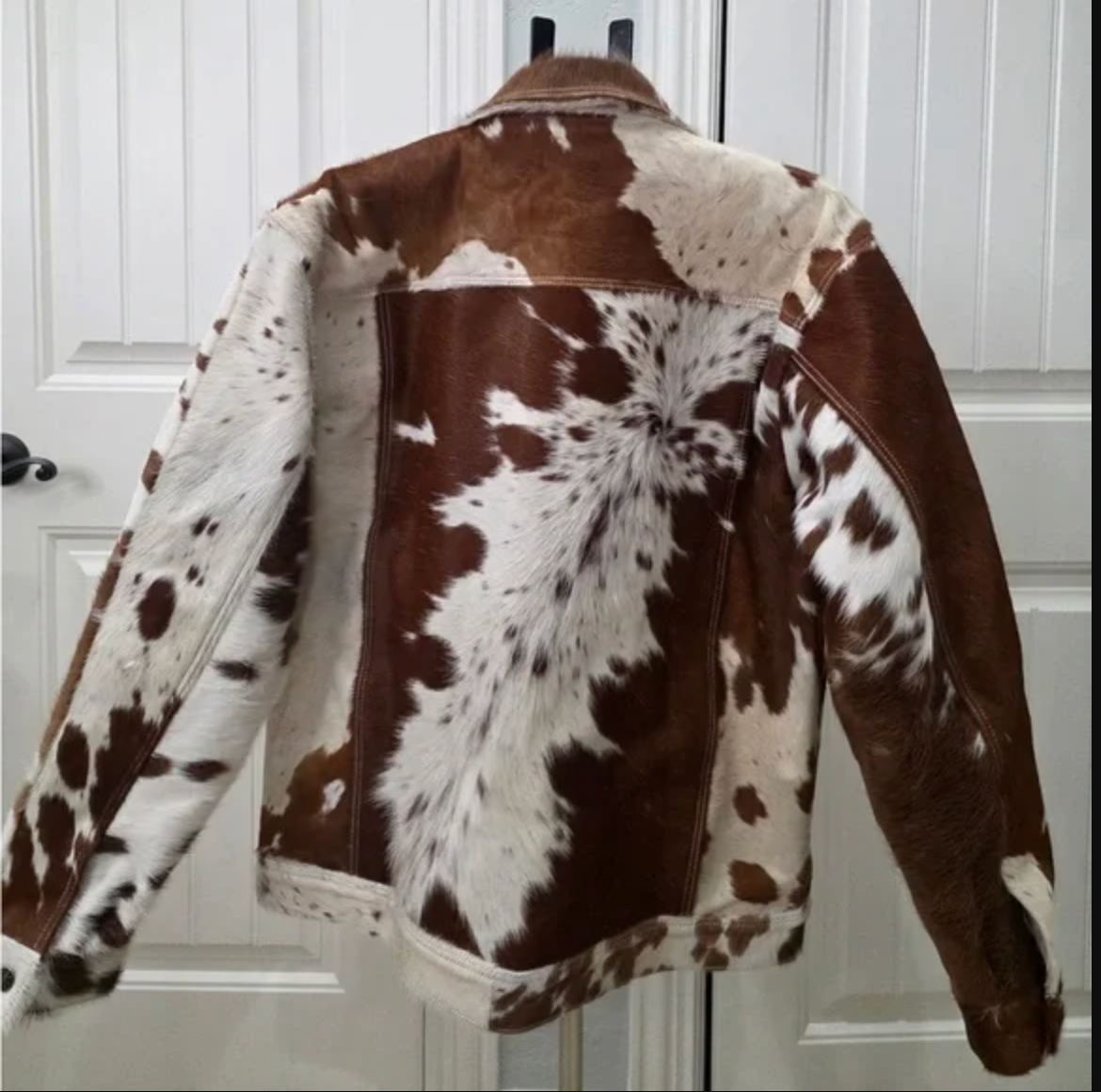 brown white cowhide jacket men western style