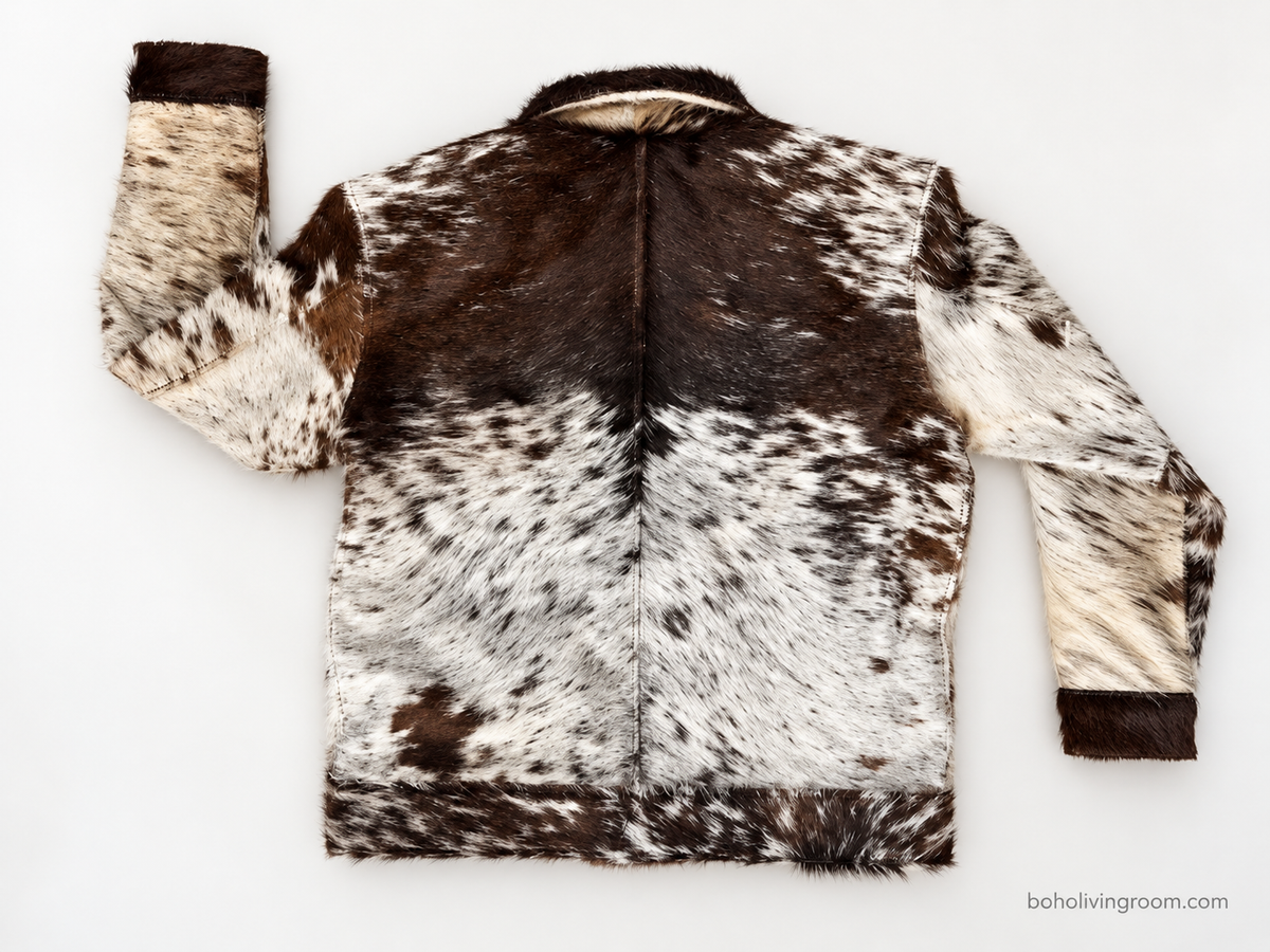 Hair On Cowhide Jacket in Tricolor Brown White Western Style