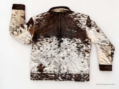 Hair On Cowhide Jacket in Tricolor Brown White Western Style