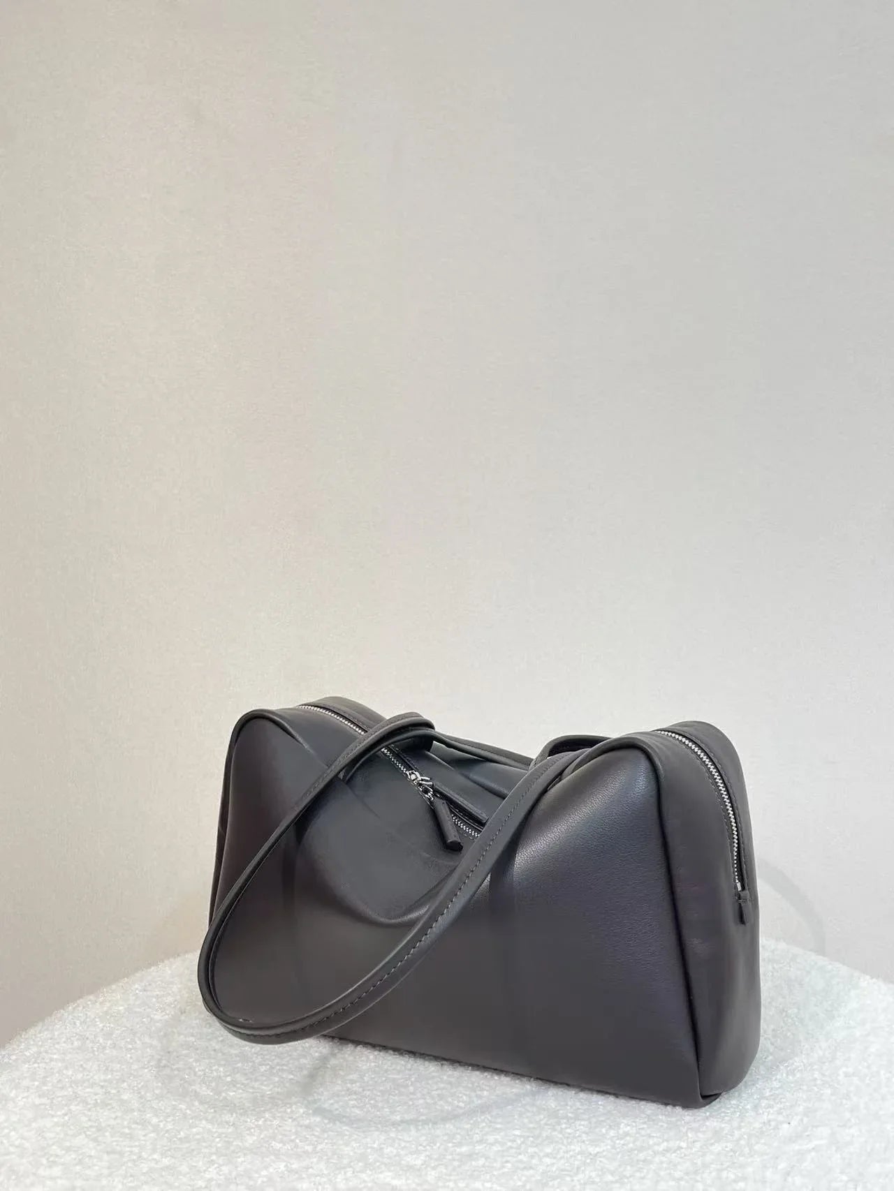 Women’s Genuine Leather Boston Bowling Shoulder Bag Brown