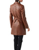Brown Leather Trench Coat for Women Long Belted