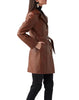 Brown Leather Trench Coat for Women Long Belted
