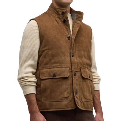 Brown Western Leather Suede Vest Mens
