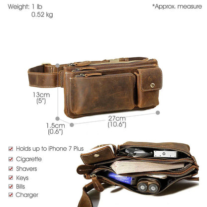 Genuine Leather Bum Bag Mens Adjustable Belt