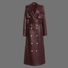 Burgundy Leather Trench Coat Womens Long Belted Coat