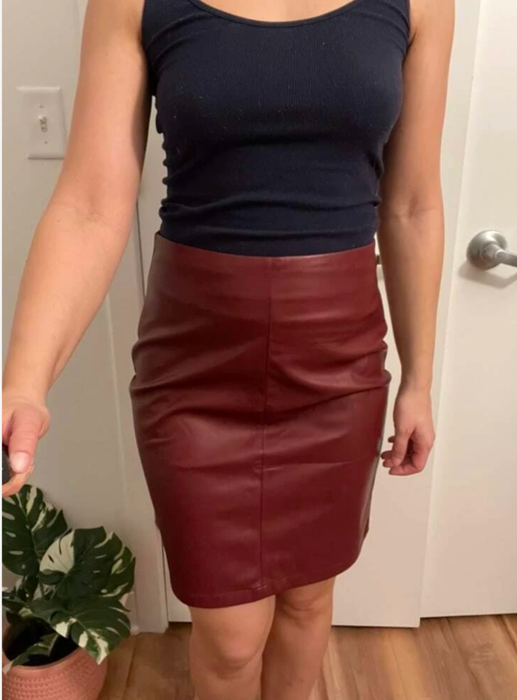 Genuine Leather Zip Back Straight Skirt Workwear