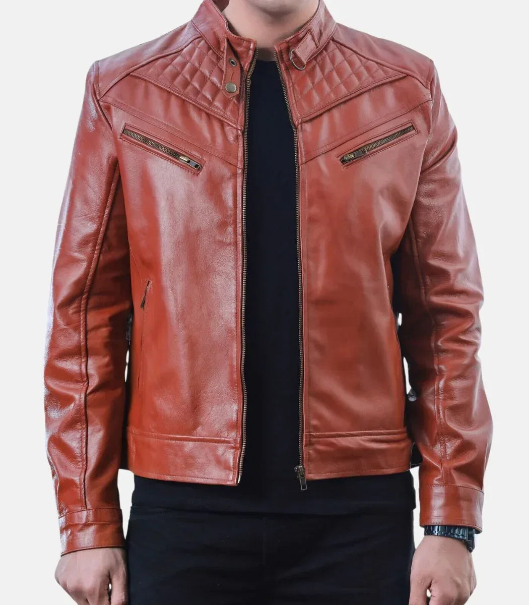 Mens Maroon Leather Jacket – Burgundy Biker Leather Jacket
