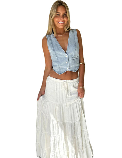 Women's Denim Vest Top With Front Buttons