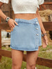 Light Wash Button Front Boho Denim Mini Skirt