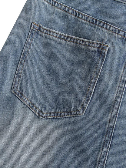 Boho Denim Maxi Skirt – High Waist Button Front