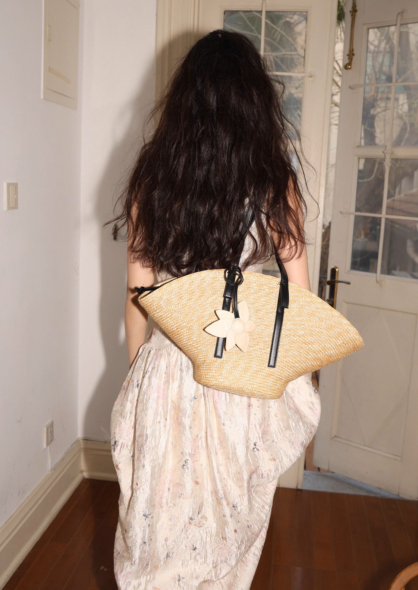 Cream floral v neck lace up dress