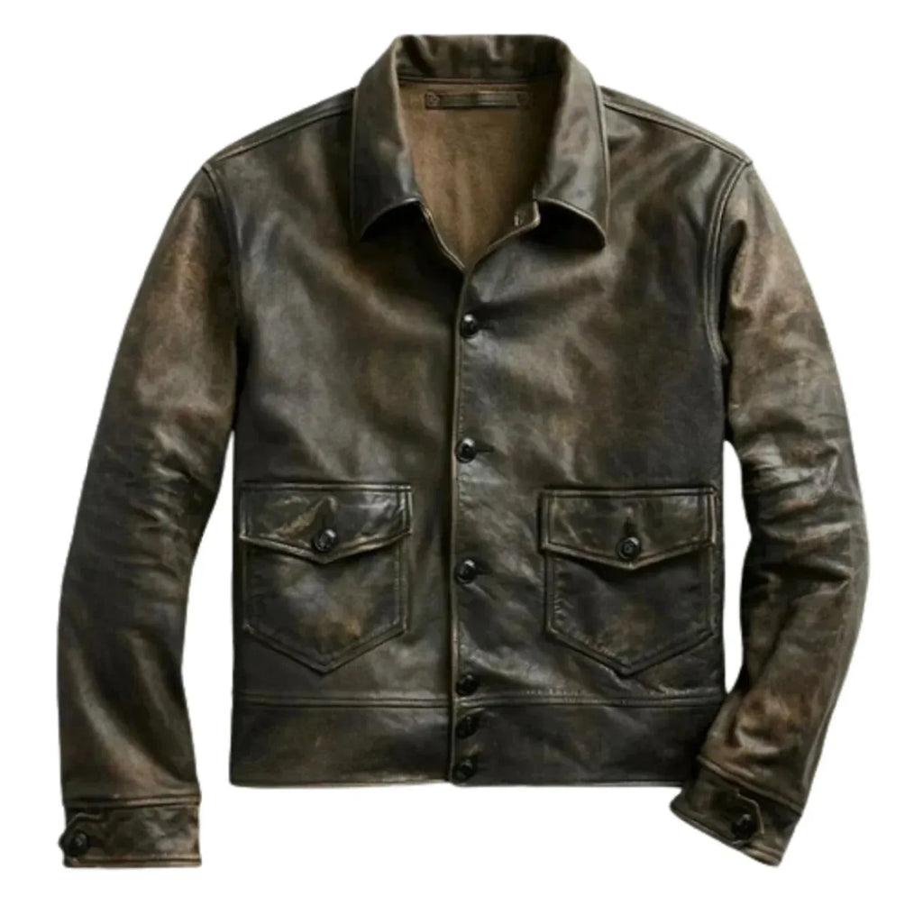 Button front leather jacket men shirt style fit