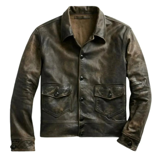 Button front leather jacket men shirt style fit