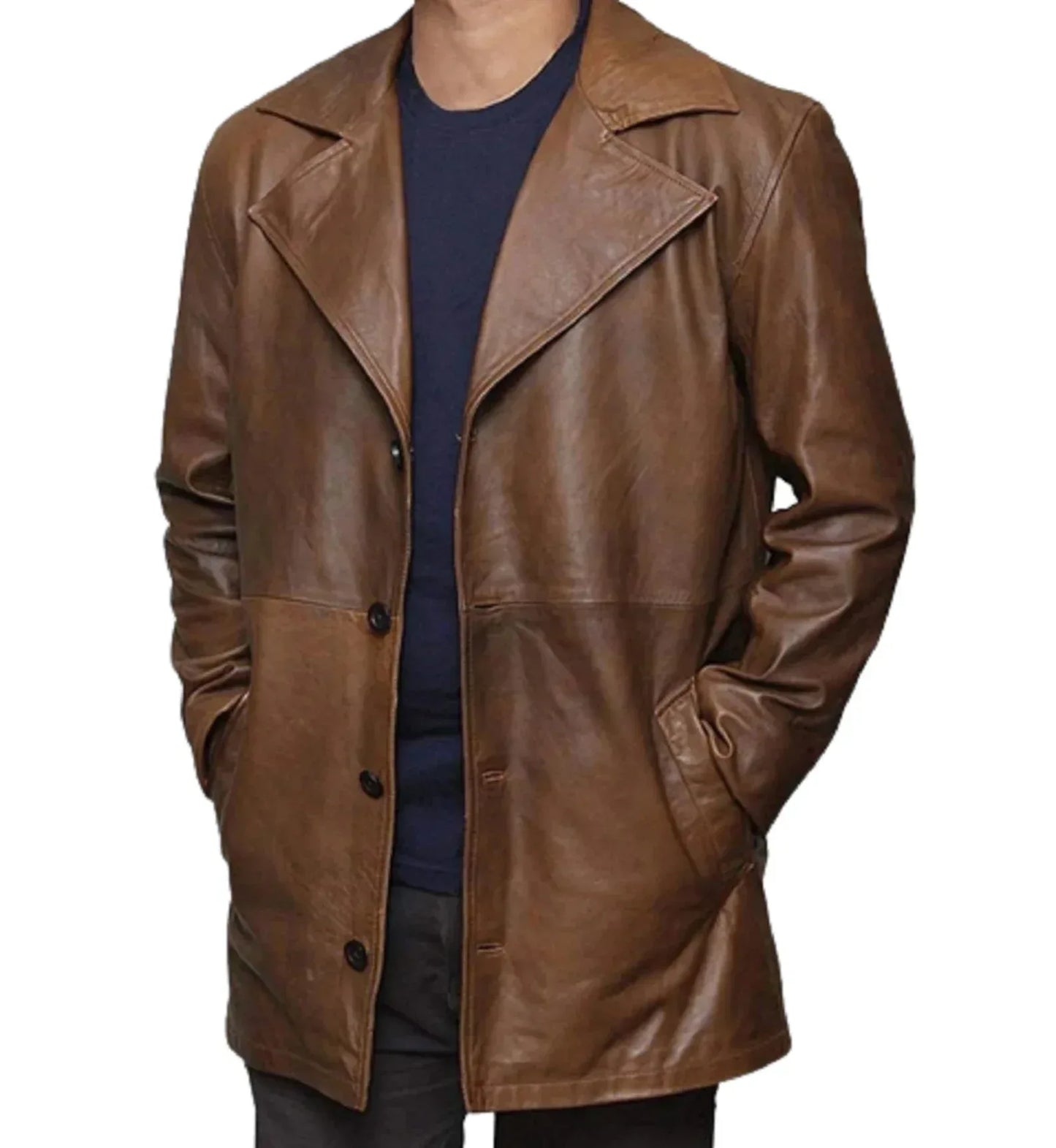 Mid Length Leather Jacket Men