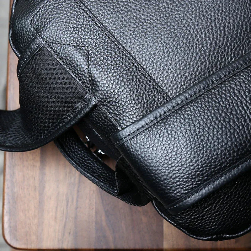 Men's genuine leather laptop travel backpack