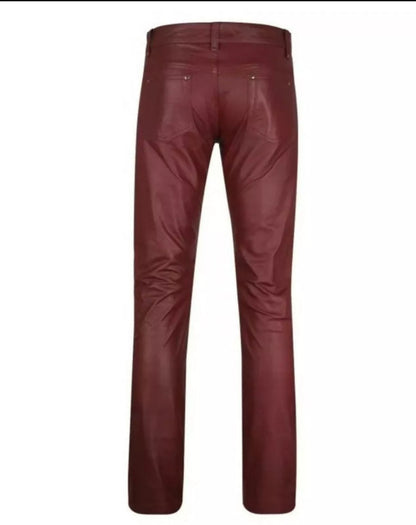 Men Genuine Leather Jeans Style Pants