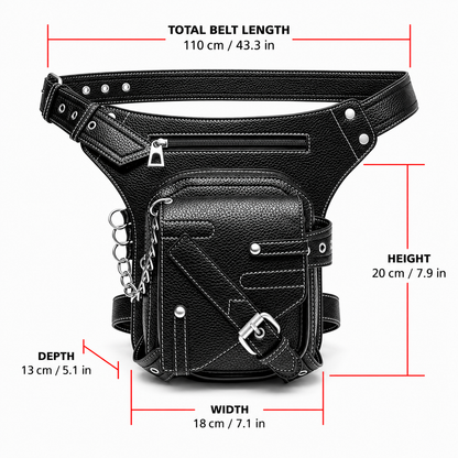Faux Leather Waist Bag with Thigh Strap and Chain
